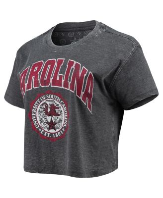 Women's Black South Carolina Gamecocks Edith Vintage-Like Burnout Crop T-shirt