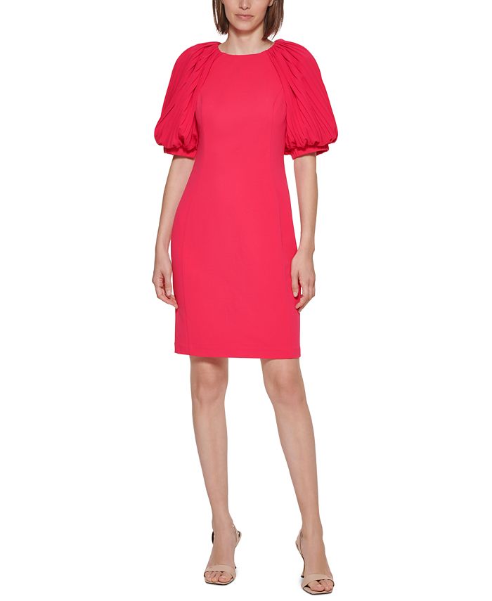 Calvin Klein Pleated Puff-Sleeve Sheath Dress & Reviews - Dresses - Women -  Macy's