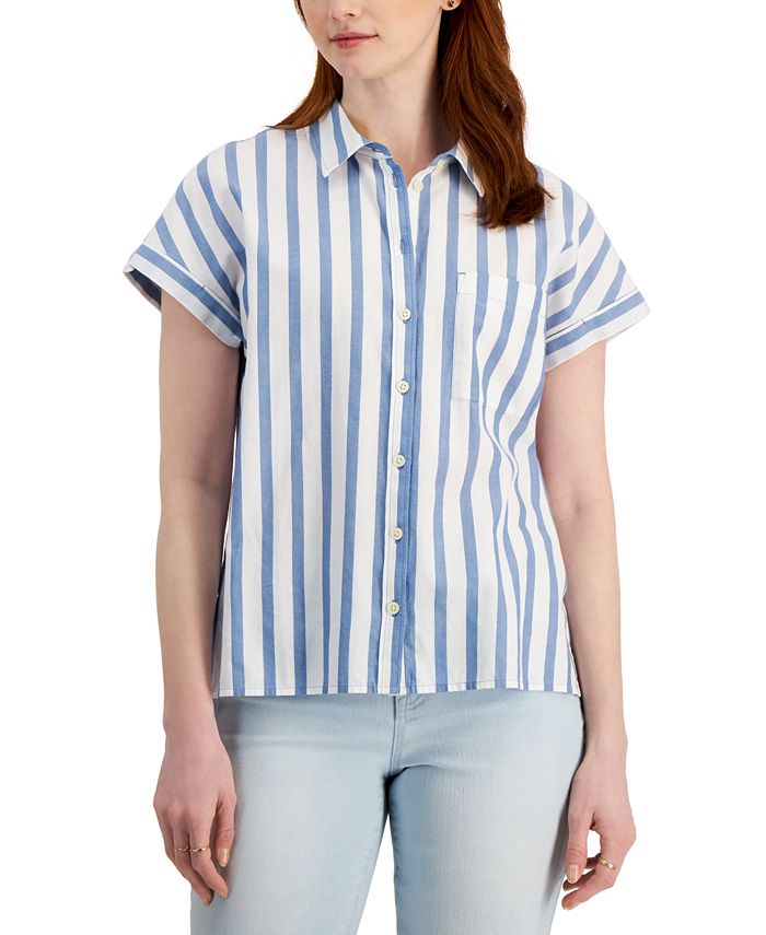 Style & Co Women's Cotton Striped Camp Shirt, Created for Macy's Macy's