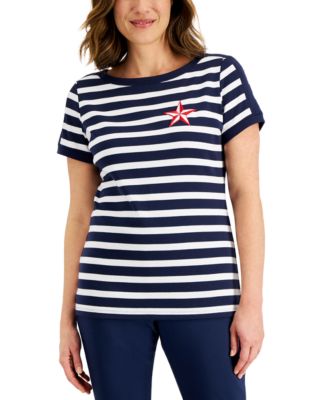 Karen Scott - Women's Nautical-Star Striped Top