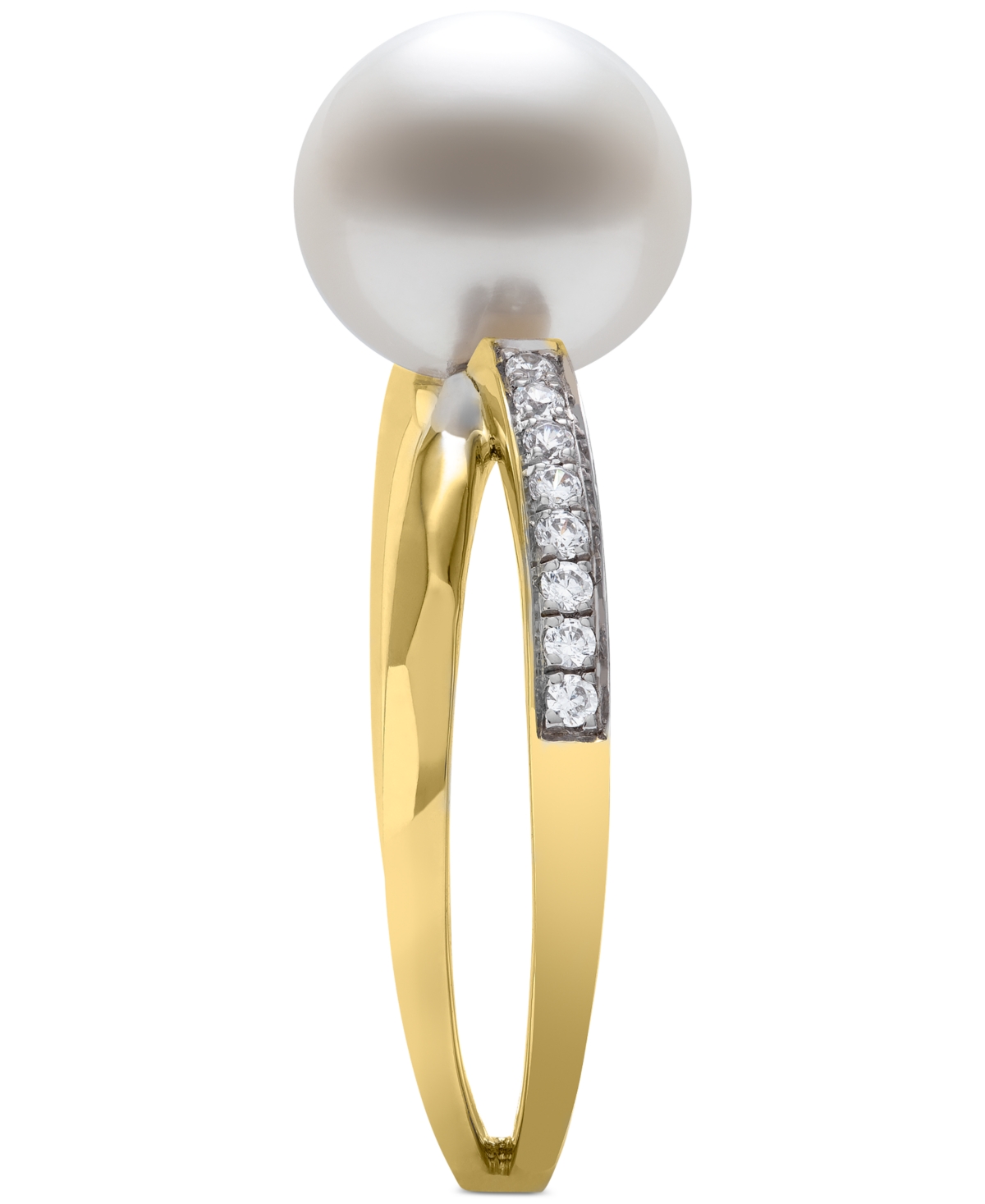 Belle de Mer Cultured Freshwater Pearl (8mm) & Diamond (1/10 ct. t.w.) Crisscross Ring in 14k White Gold, Created for Macy's