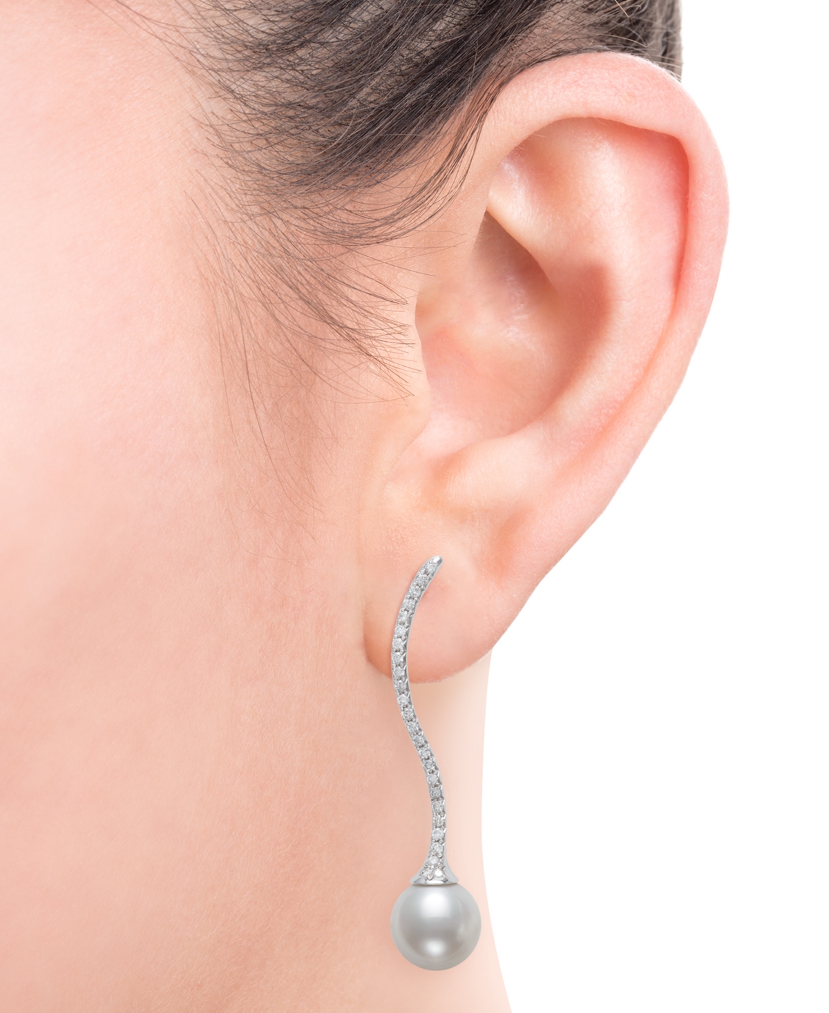 Belle de Mer Cultured Freshwater Pearl (9mm) & Diamond (3/8 ct. t.w.) Swirl Drop Earrings in 14k Created for Macy's - White Gold