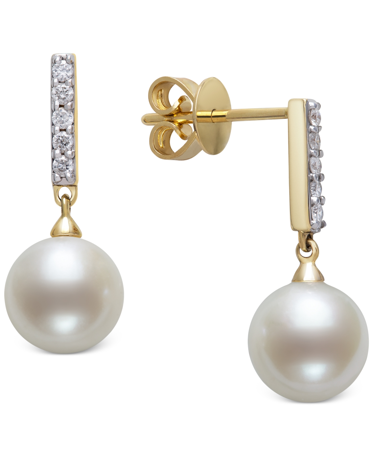 Cultured Freshwater Pearl (8mm) & Diamond (1/6 ct. t.w.) Drop Earrings in 14k Gold, Created for Macy's - Gold
