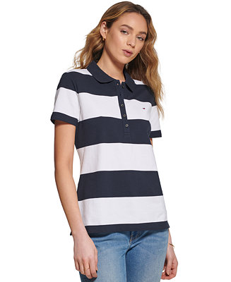 Tommy Hilfiger Women's Striped Piqué Polo Shirt - Macy's
