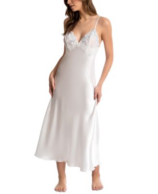 Linea Donatella Paloma Lace-Trim Long Satin Bridal Nightgown - Macy's