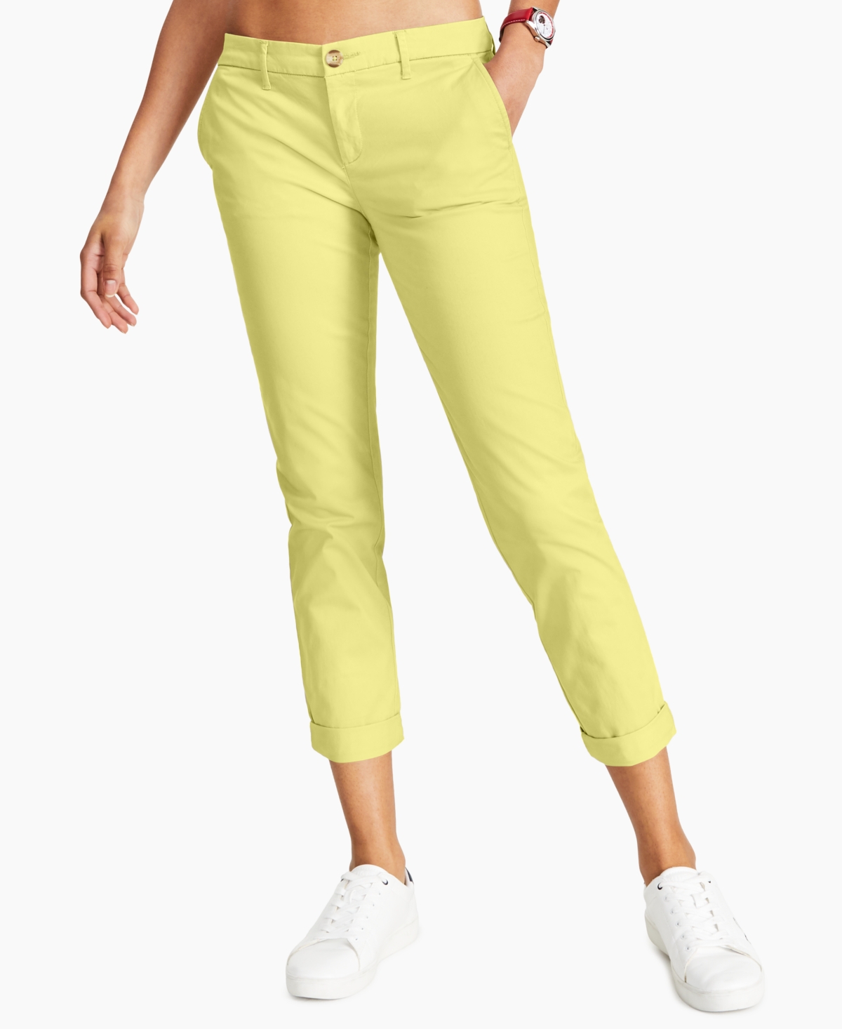 Shop Tommy Hilfiger Women's Th Flex Hampton Cuffed Chino Straight-leg Pants, Created For Macy's In Snapdrgn