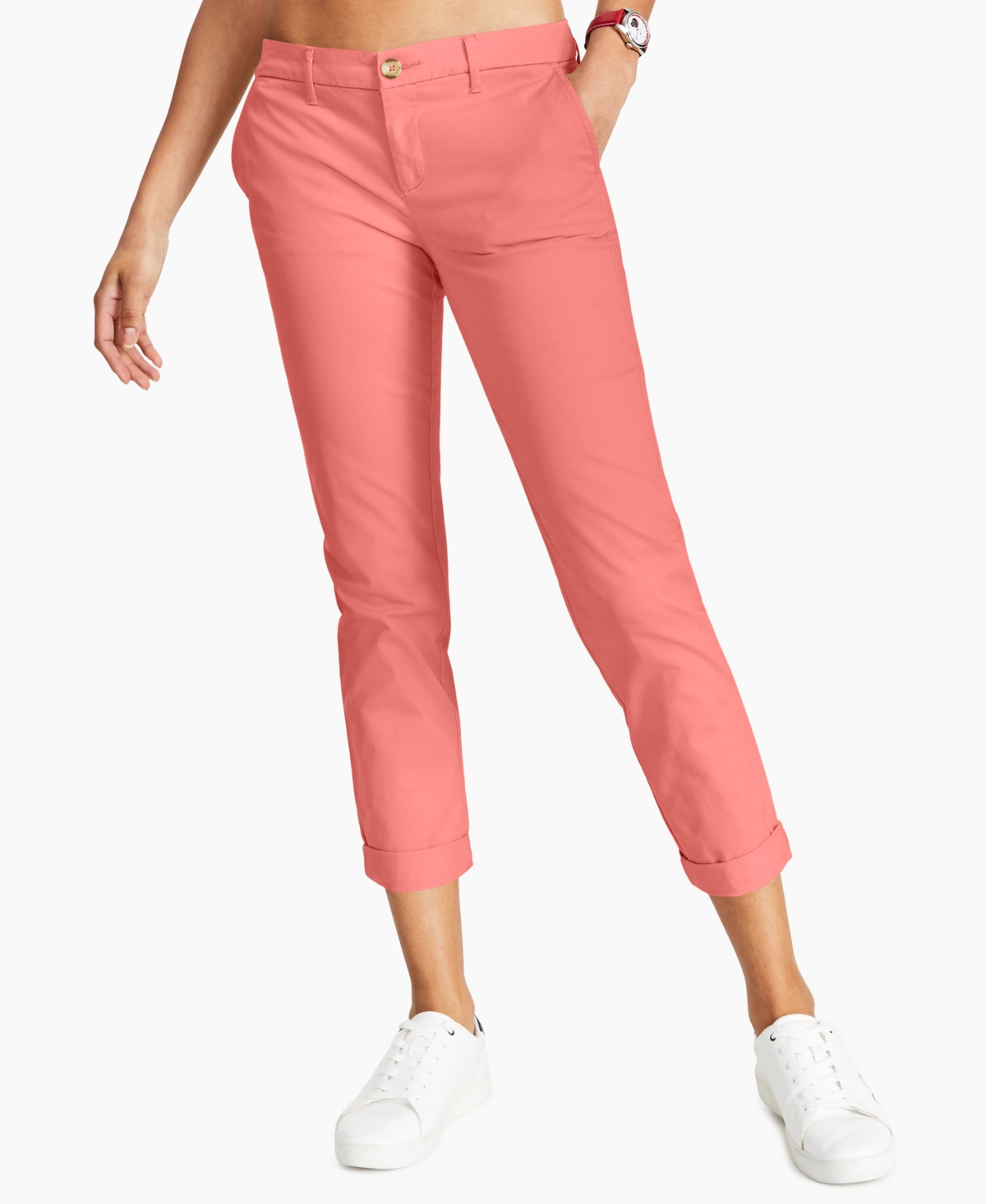 Shop Tommy Hilfiger Women's Th Flex Hampton Cuffed Chino Straight-leg Pants, Created For Macy's In Sherbt