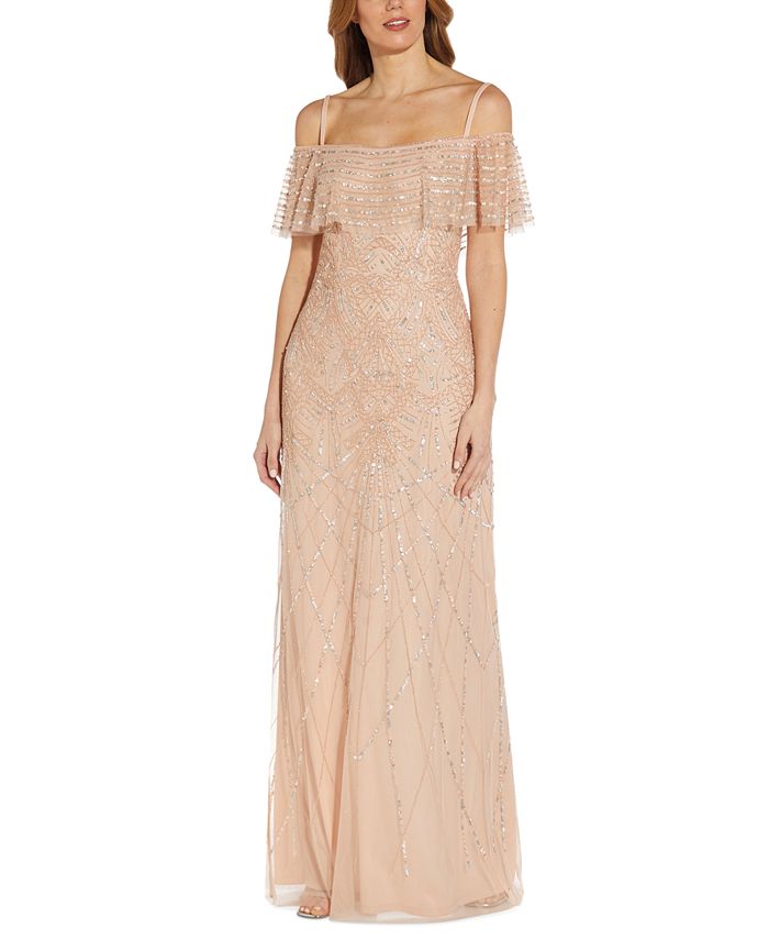 Adrianna Papell Beaded Cold Shoulder Gown Macy s