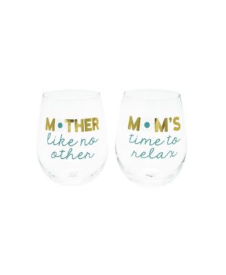 Mother Like No Other and Mom's Time to Relax Stemless Wine Glasses, Set of 2