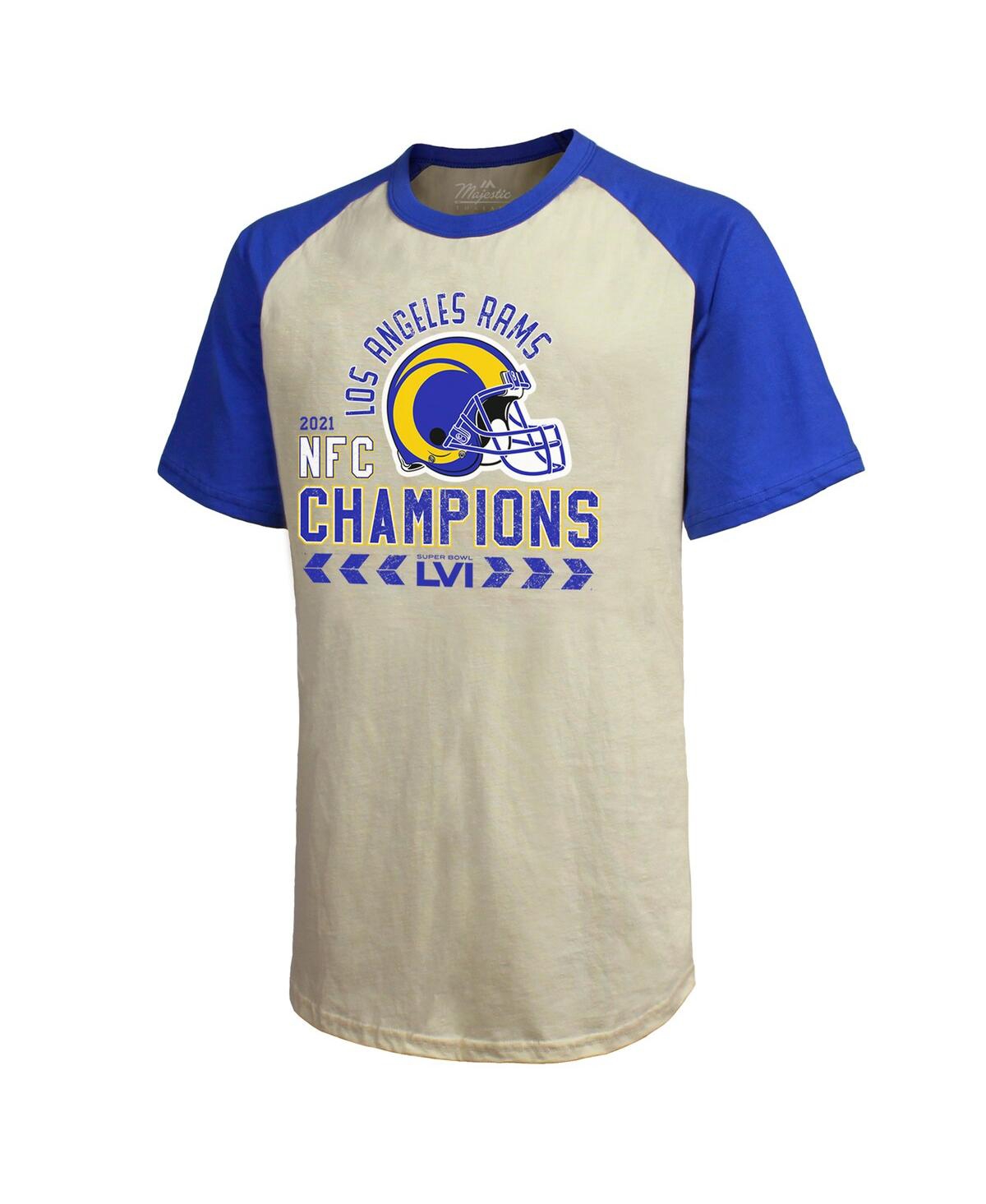 Majestic Men's  Threads Cream, Royal Los Angeles Rams 2021 Nfc Champions Raglan T-shirt In Cream,royal