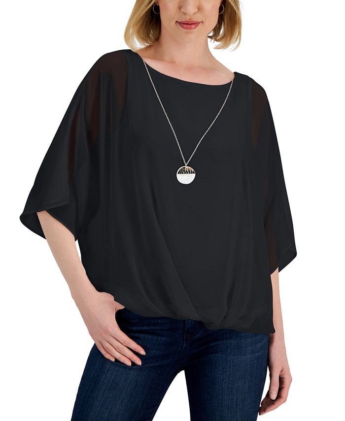 JM Collection Women's Bubble-Hem Necklace Top, Created for Macy's - Macy's