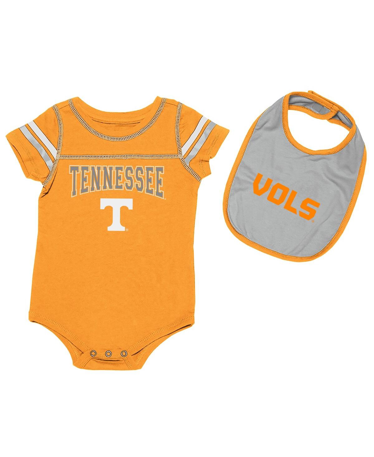 Colosseum Babies' Newborn And Infant Girls And Boys Tennessee Orange, Gray Tennessee Volunteers Chocolate Bodysuit And In Tennessee Orange,gray
