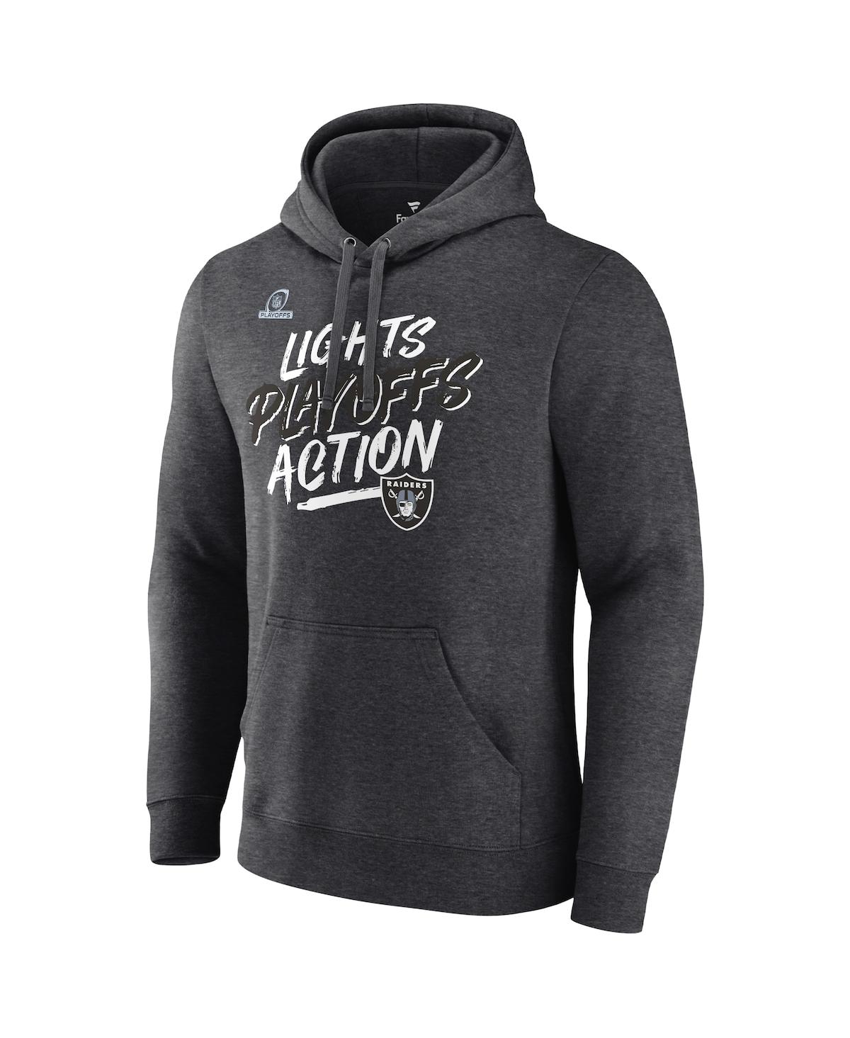 Men's FanaticsLas Vegas Raiders 2021 Nfl Playoffs Bound Lights Action Pullover Hoodie - Heathered Charcoal