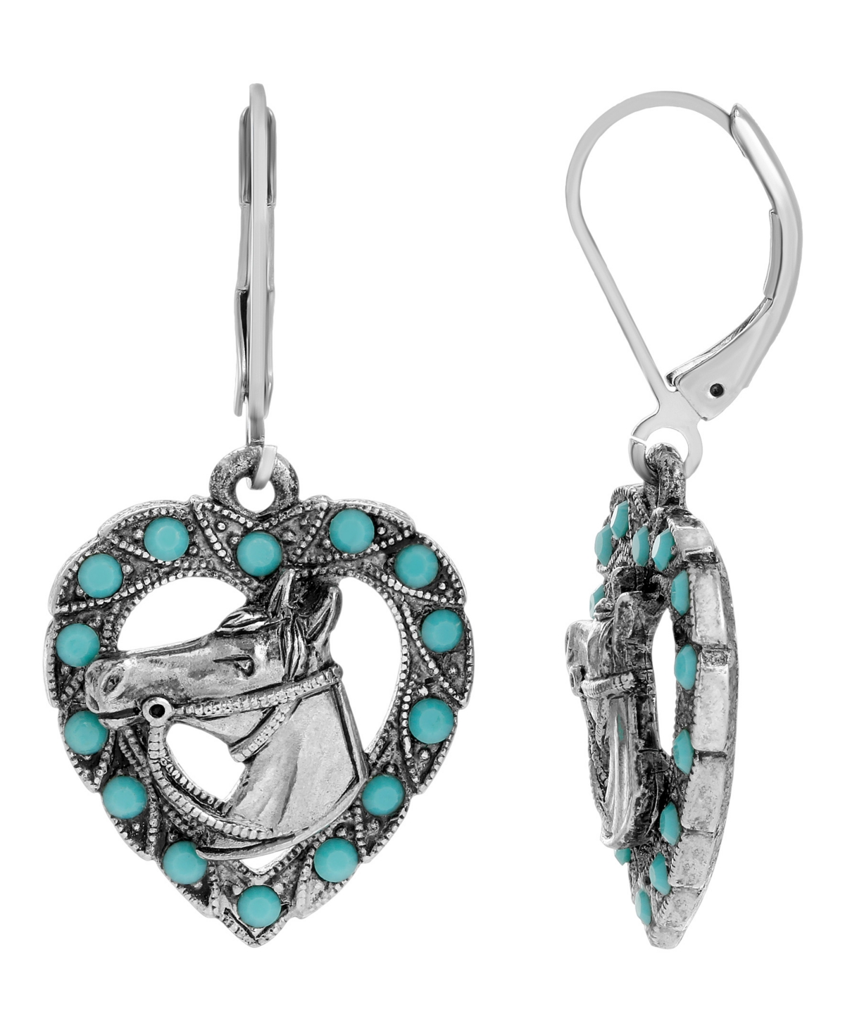 2028 Women's Silver-tone Turq Horse Head Heart Earrings In Turquoise