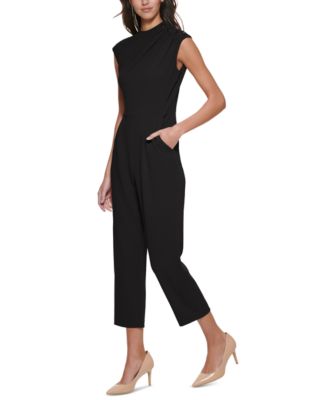 Calvin Klein Button-Shoulder Scuba Crepe Jumpsuit