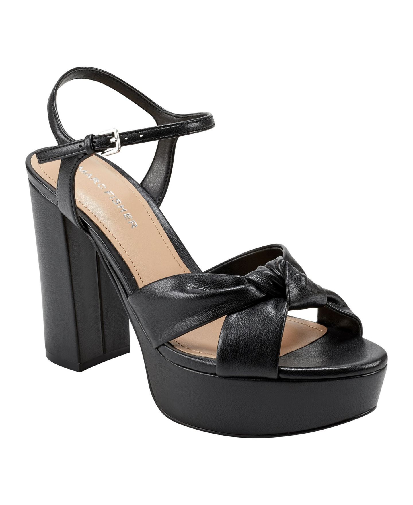 Женские сандалии Marc Fisher Deren High Block Heel Platform, цвет: Чёрный гладкий — фото 1