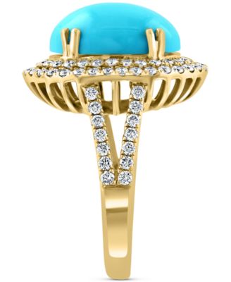 EFFY&reg; Turquoise & Diamond (1 ct. t.w.) Oval Halo Ring in 14k Gold
