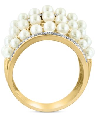EFFY&reg; Cultured Freshwater Pearl (4mm) & Diamond (3/8 ct. t.w.) Multirow Statement Ring in 14k Gold