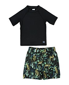 Baby Boys Short Sleeves Rashguard T-shirt and Swim Trunk, 2 Piece Set