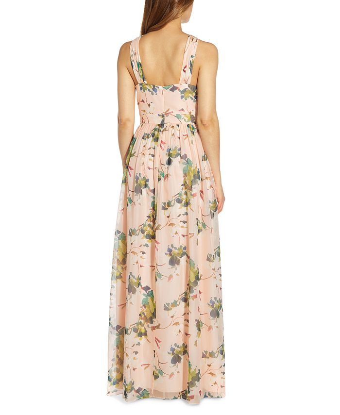 Adrianna Papell Floral-Print Twist Halter Gown - Macy's