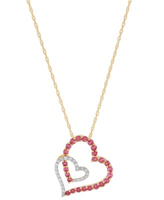 Macy's - Ruby (5/8 ct. tw.) & Diamond (1/10 ct.tw.) Double Heart 18" Pendant Necklace in 14k Gold