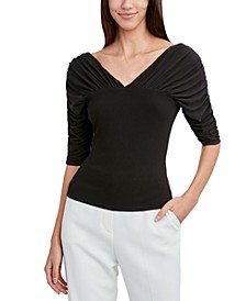 Ruched Elbow Sleeve Top