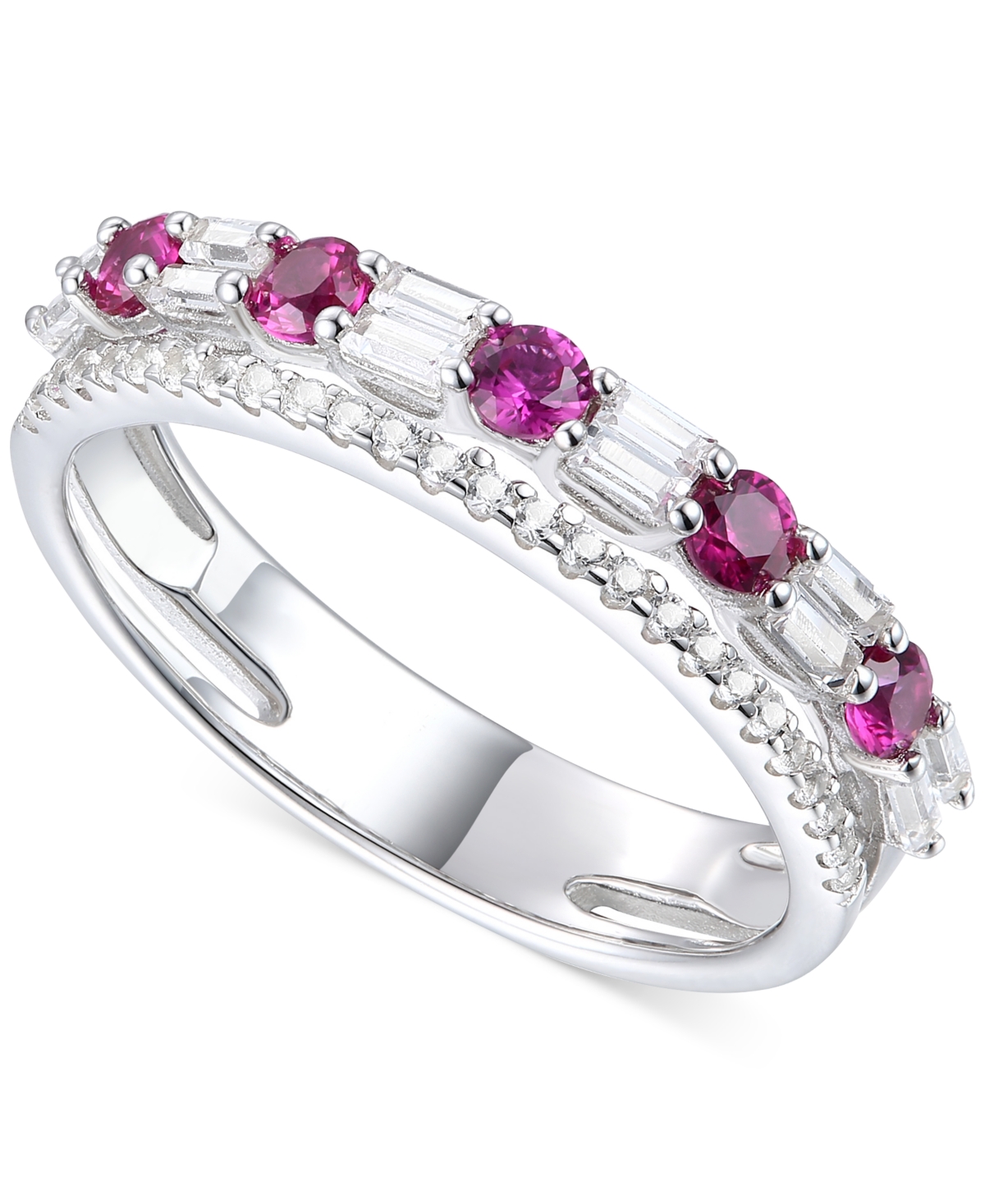 Lab-Grown Sapphire (3/8 ct. t.w.) & Lab-Grown White Sapphire (1/2 ct. t.w.) Stacking Band in Sterling Silver (Also in Lab-Grown Emerald & Lab-Grown Ru