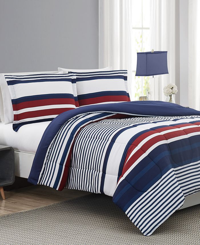 Pem America Red, White and Blue 3Pc Comforter Sets, Created for Macy's