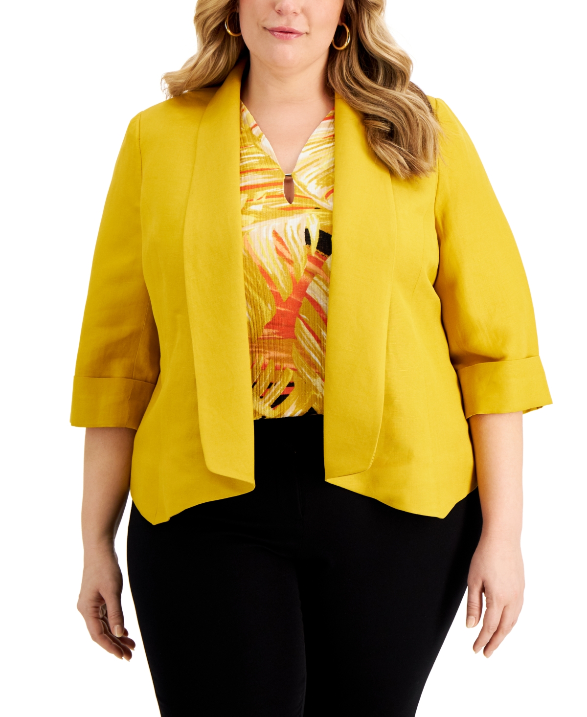 Kasper Plus Size Linen Shawlcollar Blazer In Butterscotch ModeSens