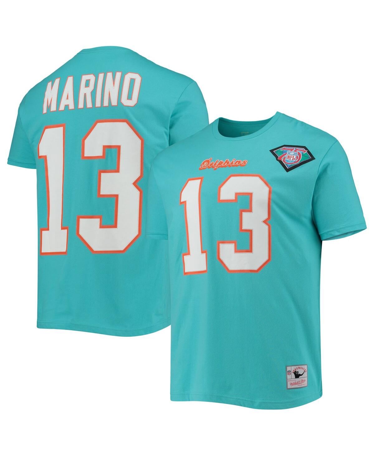 Men's Mitchell & Ness Dan MarinoMiami Dolphins Retired Player Logo Name and Number T-shirt - Aqua