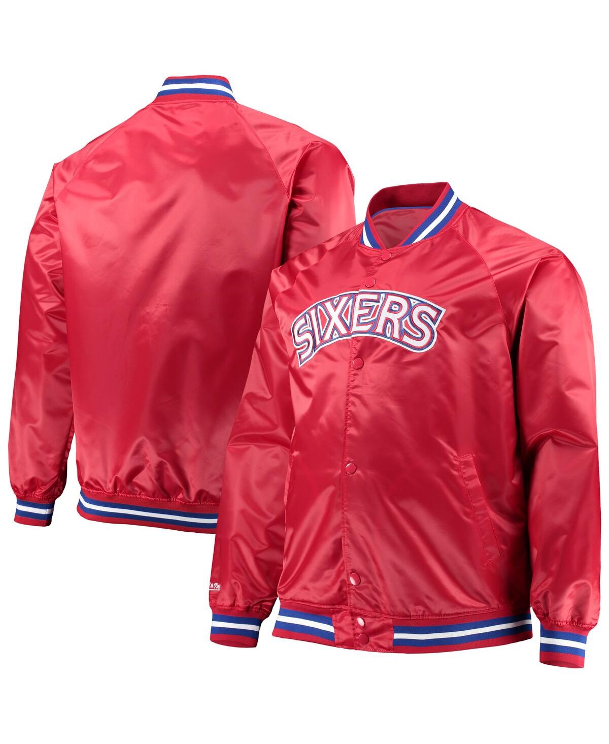 Men's Mitchell & NessPhiladelphia 76Ers Big and Tall Hardwood Classics Raglan Satin Full-Snap Jacket - Red