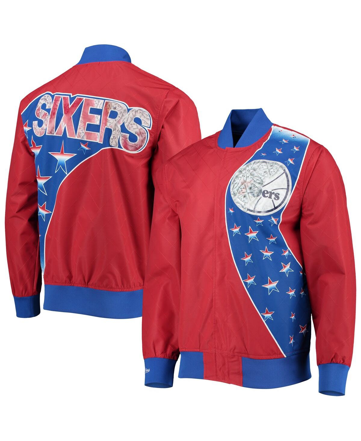 Men's Philadelphia 76ErsMitchell & Ness Hardwood Classics 75th Anniversary Authentic Warmup Full-Snap Jacket - Red