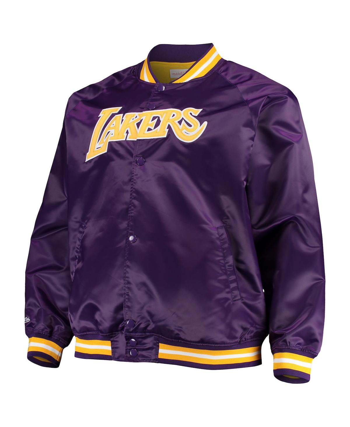 Men's Mitchell & NessLos Angeles Lakers Big and Tall Hardwood Classics Raglan Satin Full-Snap Jacket - Purple