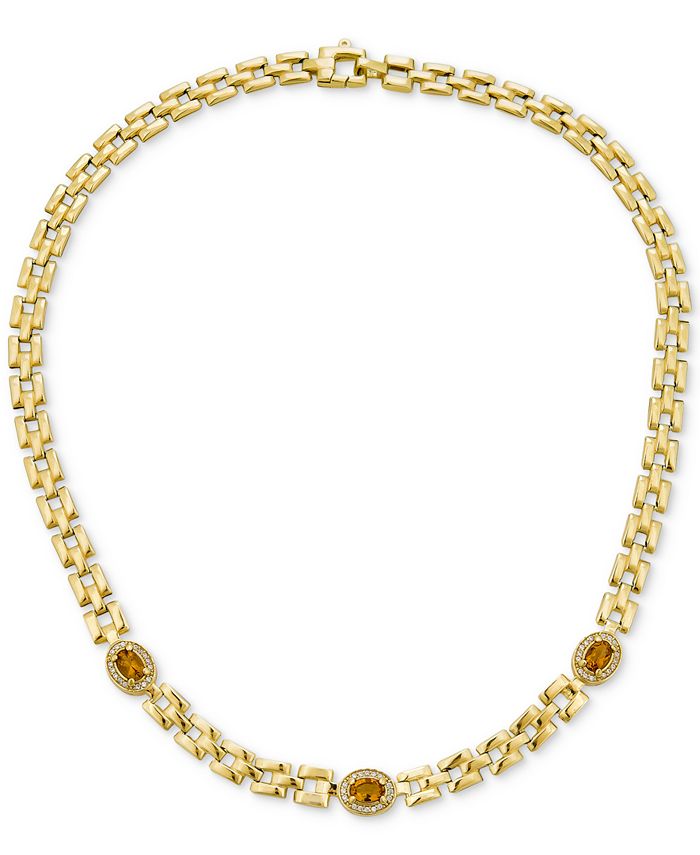 Macy's - Citrine (1-1/5 ct. t.w.) & White Topaz (1/20 ct. t.w.) Panther Link 17" Statement Necklace in 14k Gold-Plated Sterling Silver