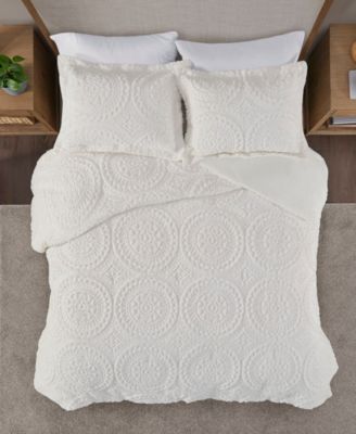 Madison Park Arya Embroidered Medallion Faux Fur 3-Pc. Duvet Cover Set, King