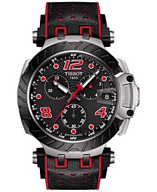 Men's Swiss Chronograph T-Race Red Rubber & Black Perforated Leather Watch 43mm