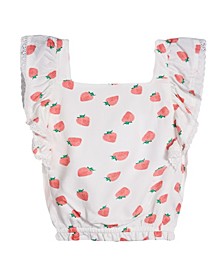 Big Girls Strawberry All Over Print Woven Top