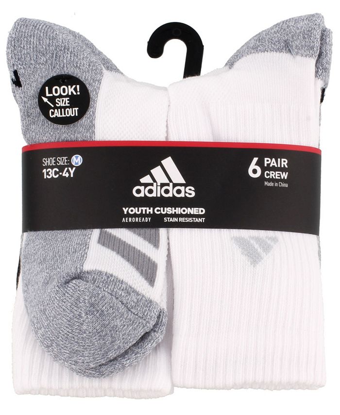 adidas Big Boys Cushioned Angle Stripe Crew Sock Pack of 6 - Macy's