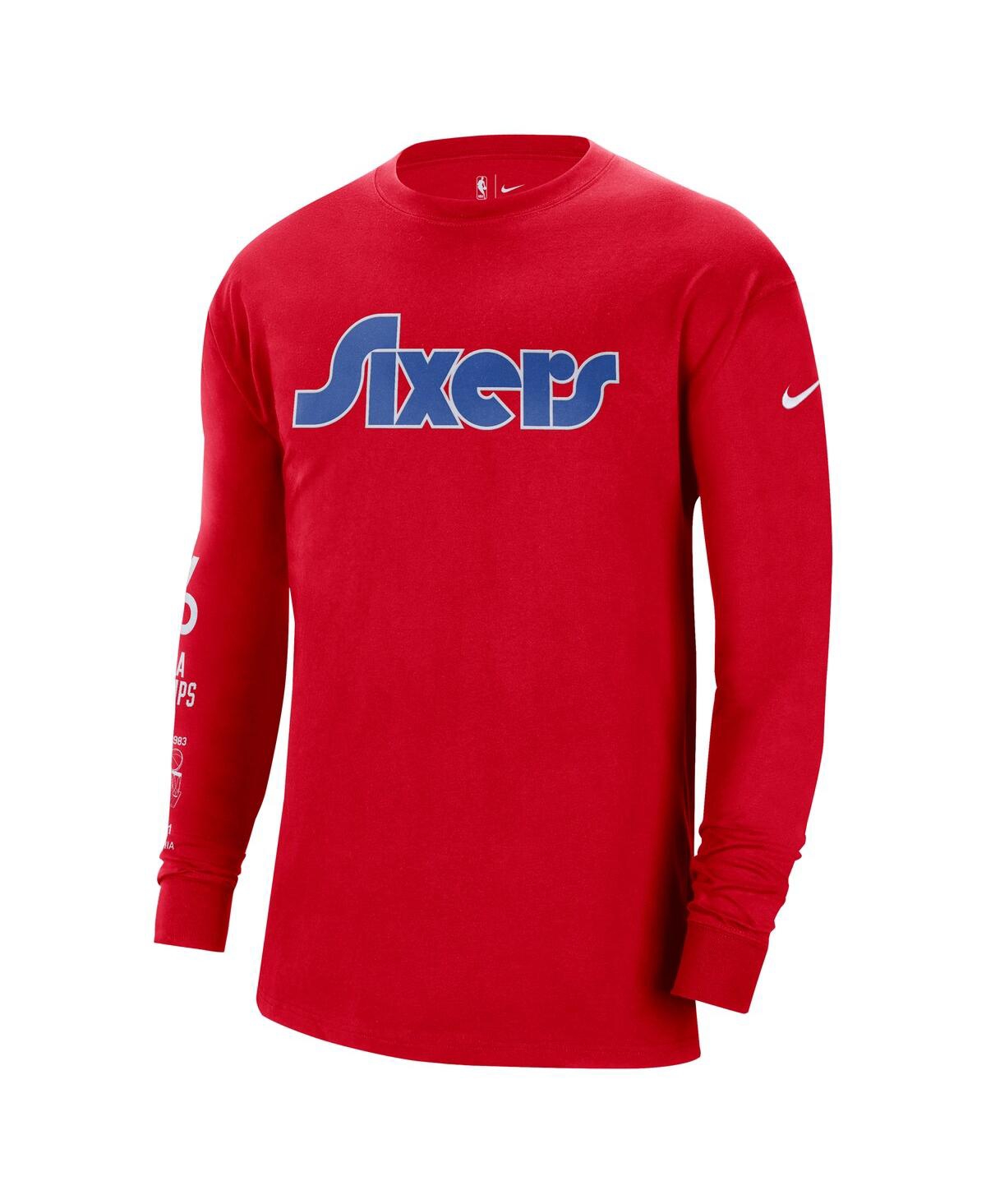 Men's NikePhiladelphia 76Ers 2021/22 City Edition Courtside Heavyweight Moments Long Sleeve T-shirt - Red