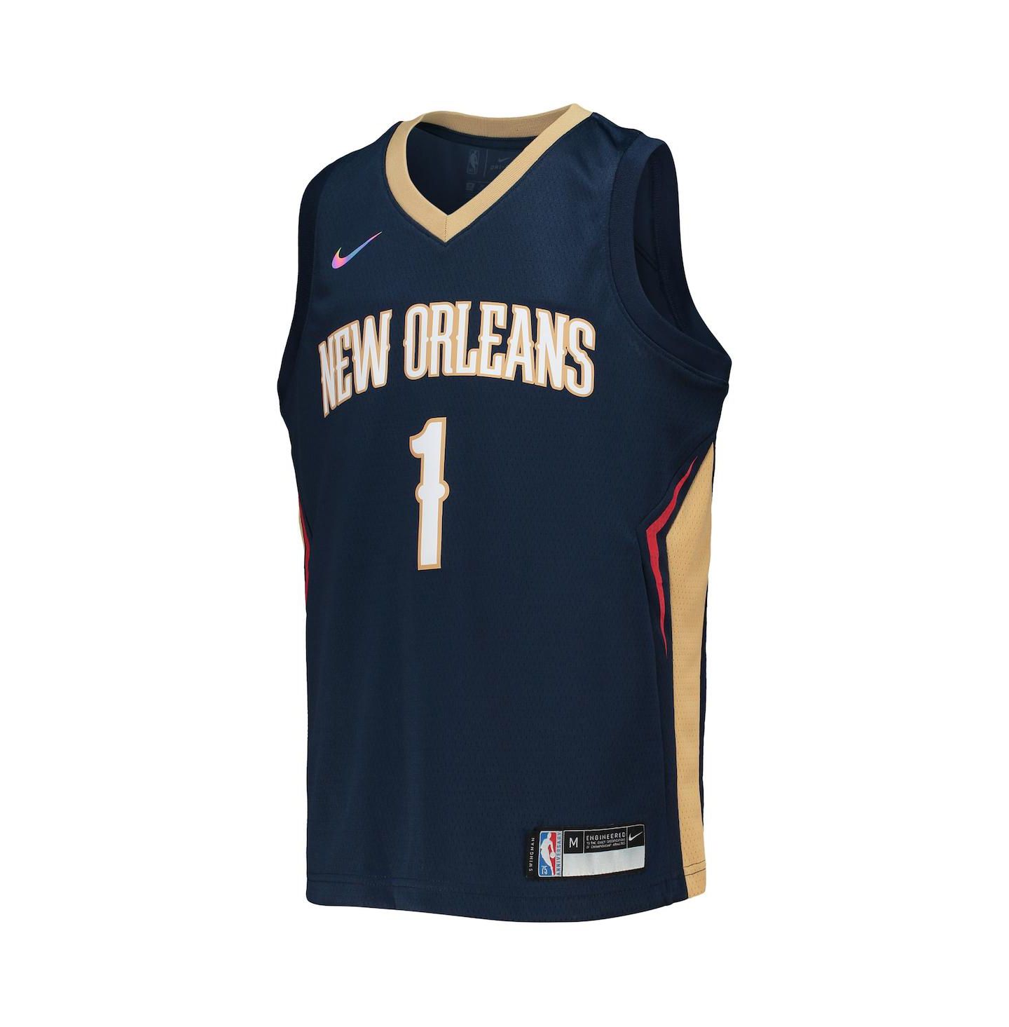 Топ Nike Zion Williamson Navy New Orleans Pelicans 2021/22 Diamond Swingman Jersey - Icon Edition для мальчиков — фото 3