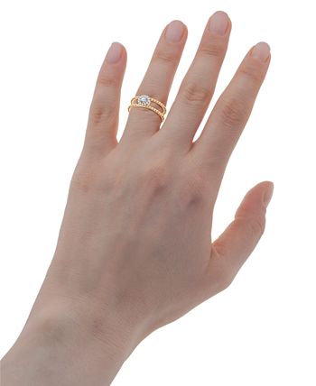Wrapped - Diamond Halo Double Band Beaded Ring (1/6 ct. t.w.) in 14k Gold