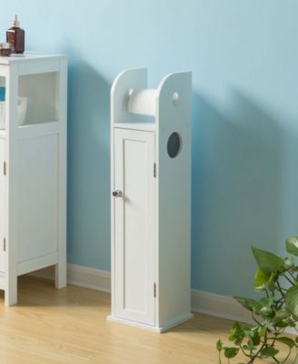 White Freestanding Bathroom Toilet Paper Roll Holder with Storage and Extra Slot For Tissue Roll