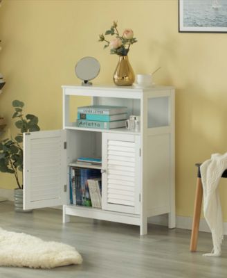 Wooden White Modern Storage Bathroom Vanity Cabinet with Adjustable Shelves and Two Horizontal Planks Design Doors
