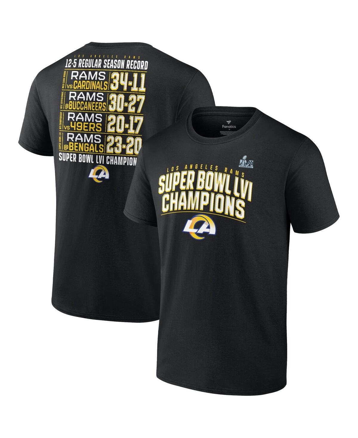 Men's FanaticsLos Angeles Rams Super Bowl Lvi Champions Schedule T-shirt - Black