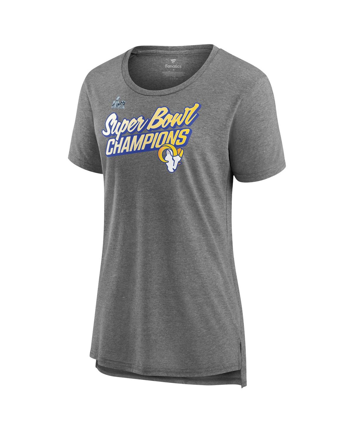 Women's Fanatics Heather Gray Los Angeles Rams Super Bowl Lvi Champions Paint Script Scoop Neck T-shirt