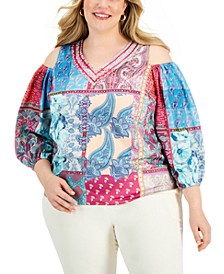 Plus Size Cold Shoulder 3/4-Sleeve Top, Created for Macy's