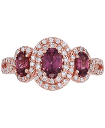 Macy's - Rhodolite Garnet (1-1/5 ct. t.w.) & Diamond (1/2 ct. t.w.) Triple Halo Ring in 14k Rose Gold
