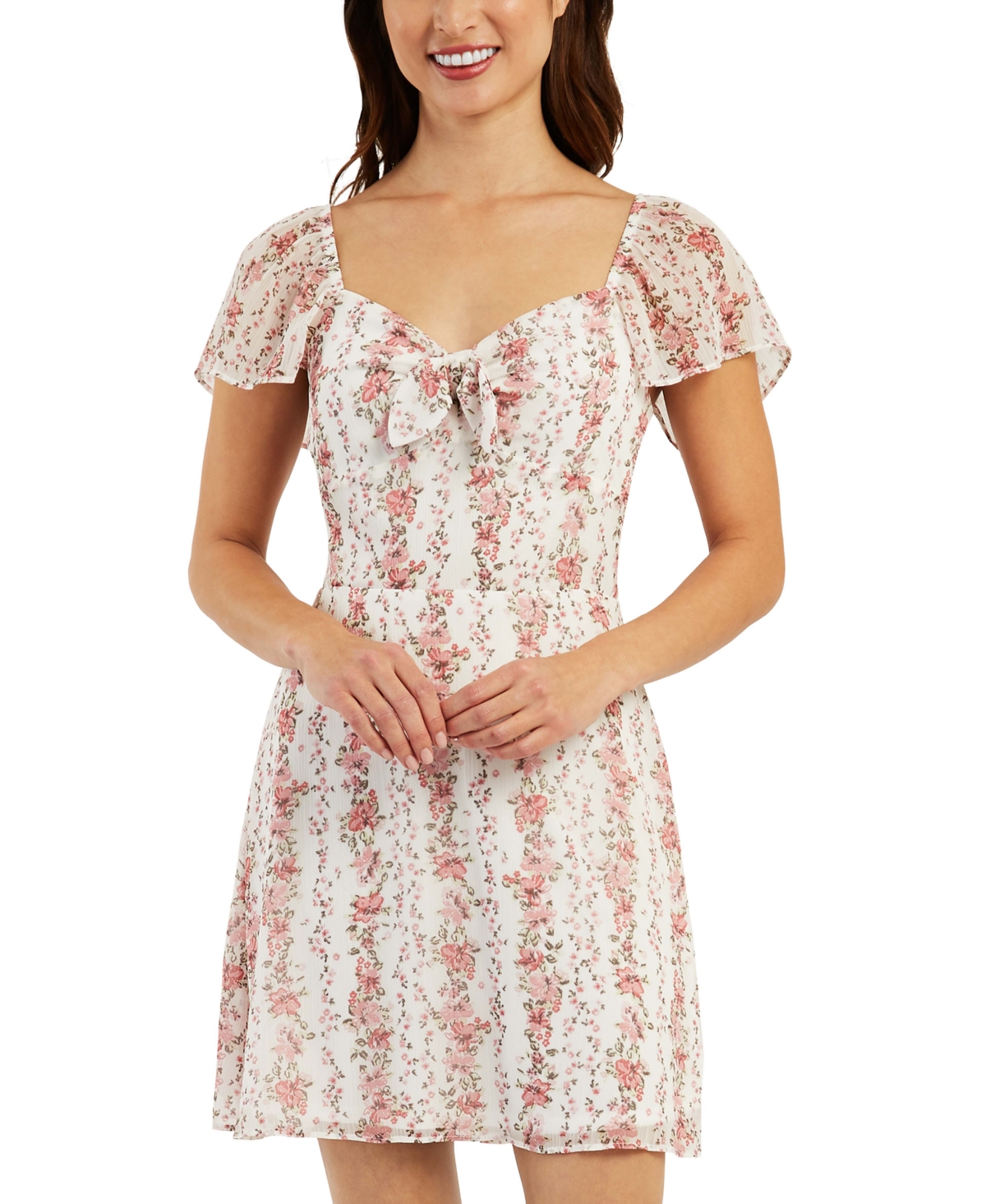 Bcx Juniors' Floralprint Bowfront Dress In Pink Wallpaper ModeSens