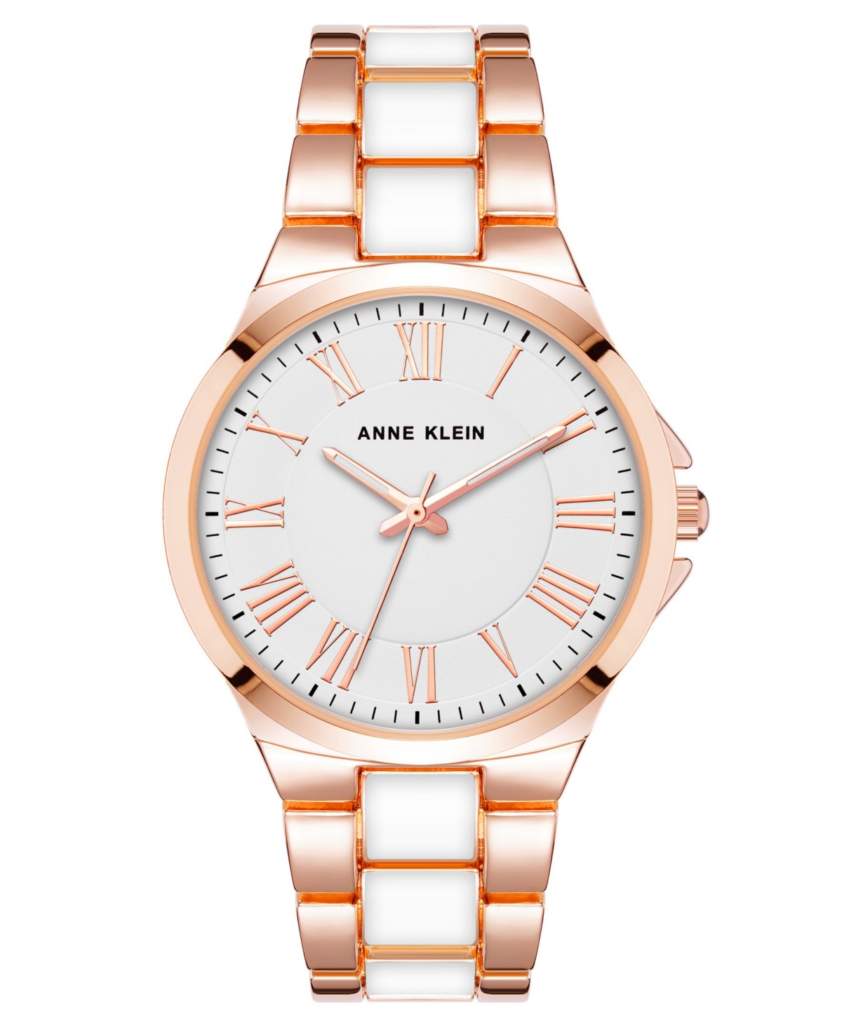 Anne Klein Women's Link Bracelet Watch In Rose Gold-tone With White Enamel, 36mm In Rose Gold-tone,white