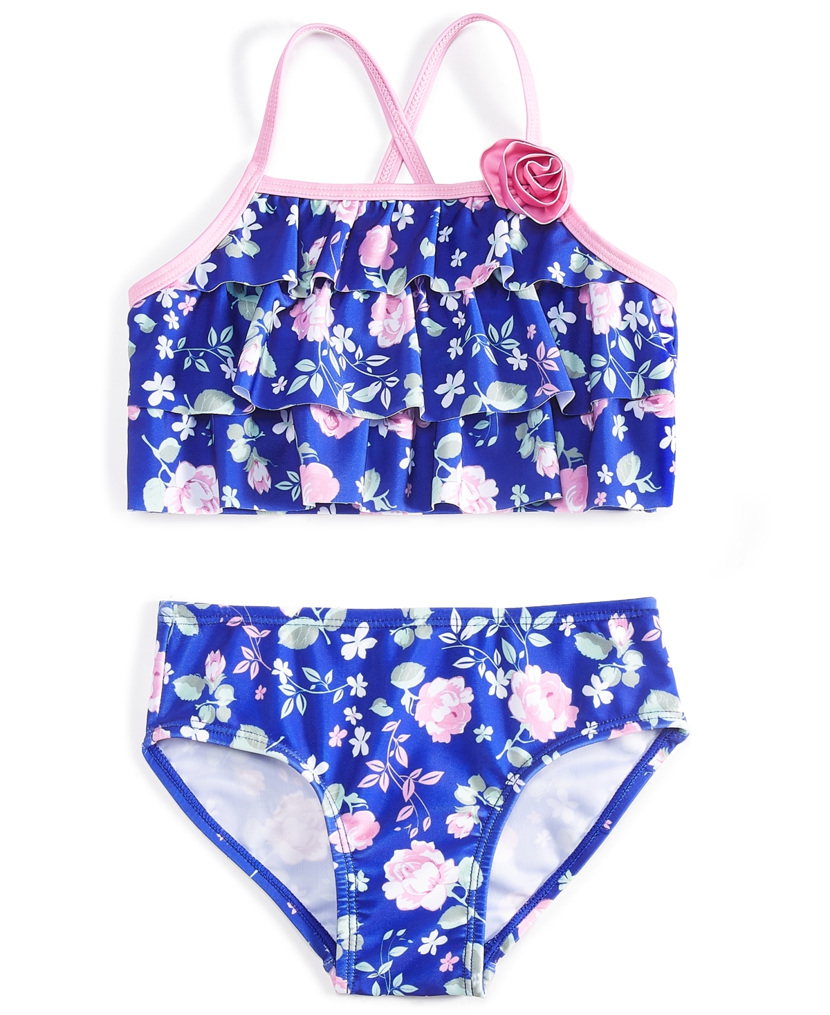 Sol Swimwear Toddler & Little Girls 2pc. Floralprint Swimsuit In Navy